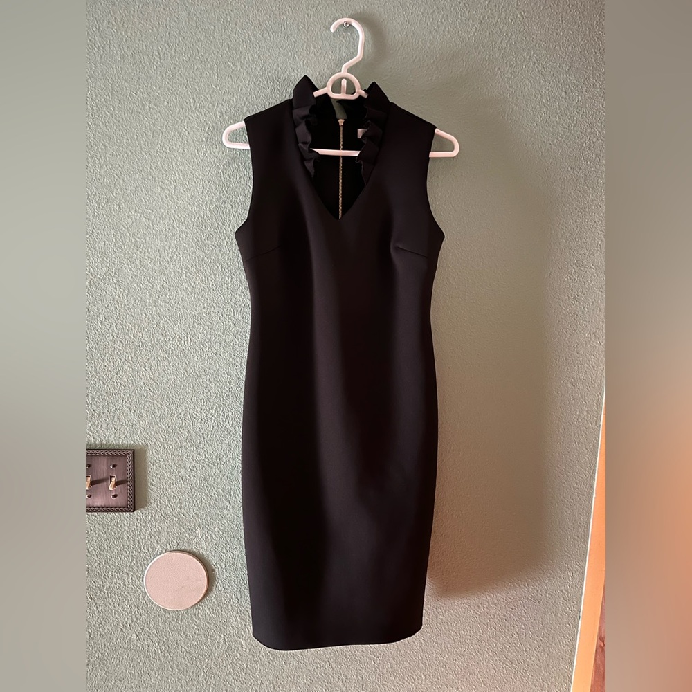 Calvin Klein Sleeveless Black Dress with Ruffled Collar